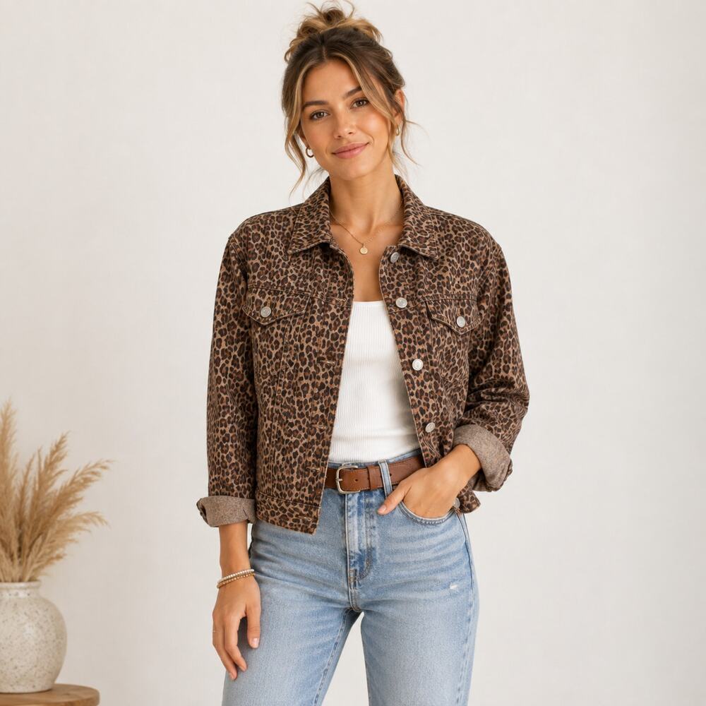 Debra Deroo Leopard Print 100% Silk Button-up Jacket Women's Size P NWOT Casual